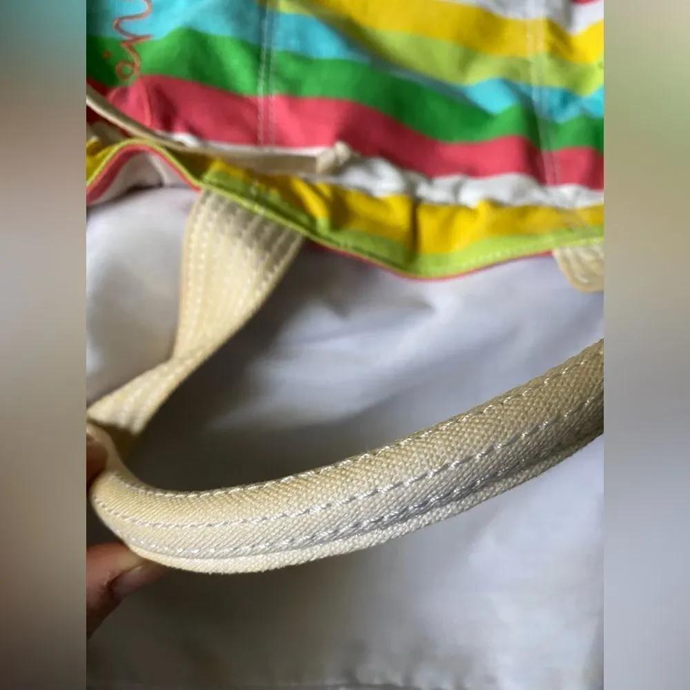 O’ Neill striped colorful rainbow Kelly green beach bag canvas tote